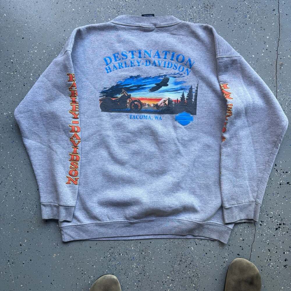 Vintage 2004 Harley-Davidson Flame Phoenix Grey Crewneck Sweatshirt Large - Picture 8 of 8